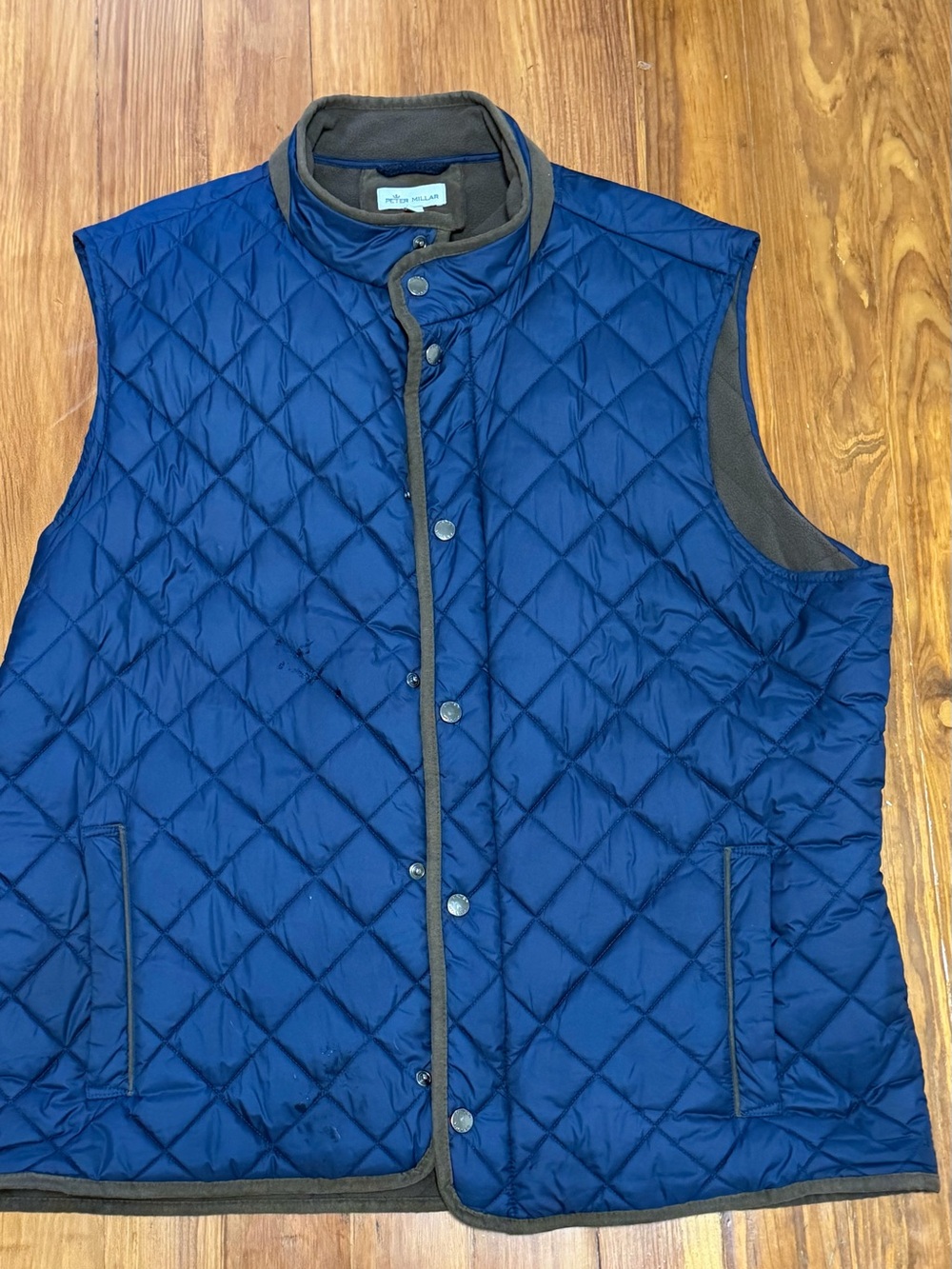 Peter Millar Quilted Blue Men's Vest with Brown Trim